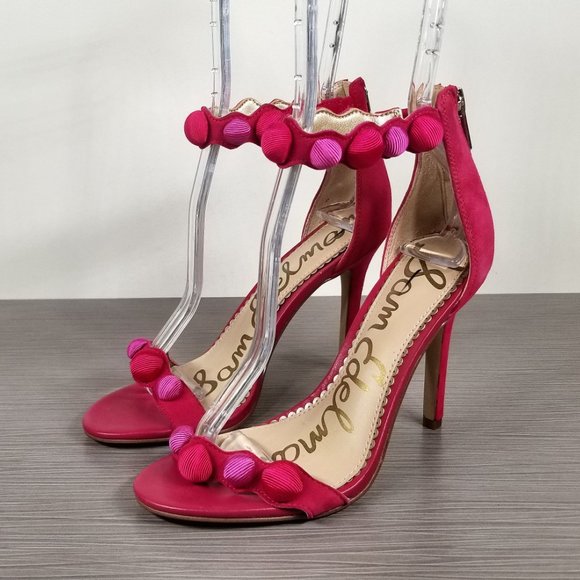 Sam Edelman Addison Pom Pom Heel Pump, Pink Leather, Womens Size 5 M / 35 - Picture 3 of 12